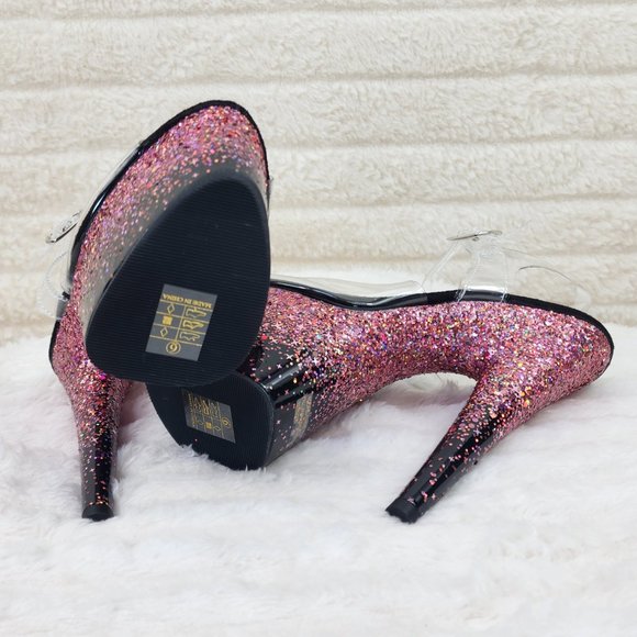 Adore 708SS Pink Hologram Glitter Ombre Platform Ankle Strap Platform 7" Heels - Picture 12 of 12